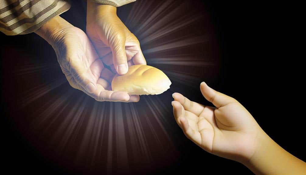 Hand giving bread to the needy 