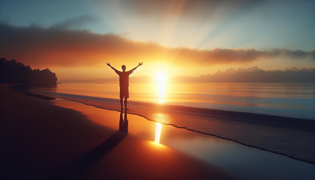 Man raising both hands near the beach
