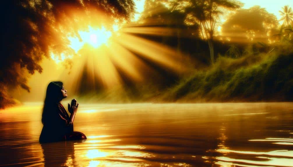 woman praying by the sea 