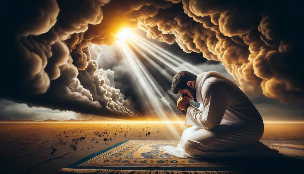 Man bowing to God and the heavens and opened