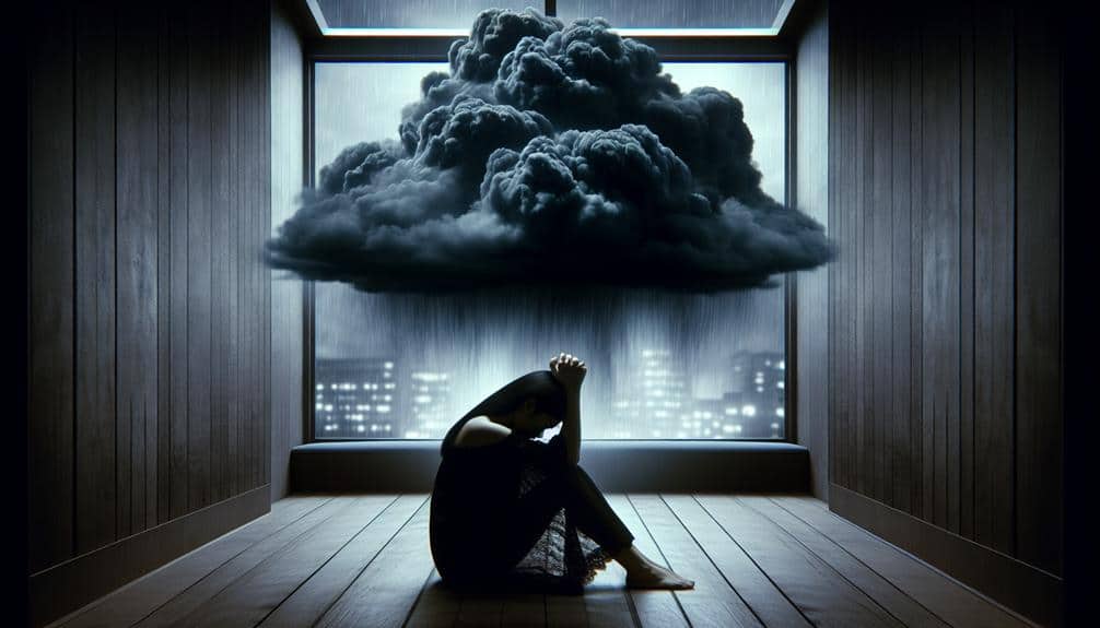 sad woman covered with grey clouds showing depression 