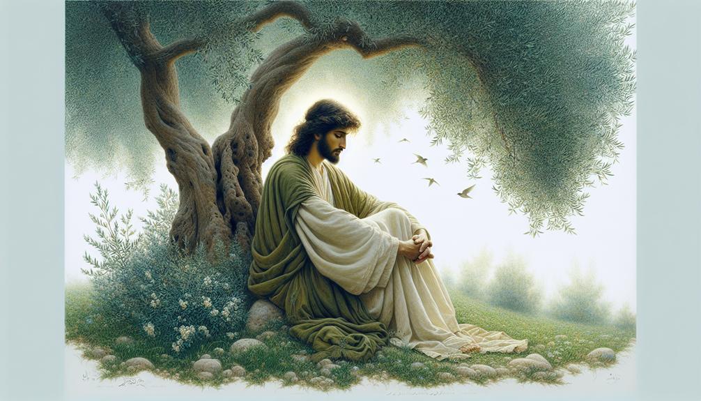 Jesus looking sad at the garden of Gethesemane 