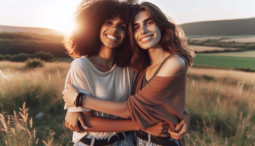 2 girls hugging each other 