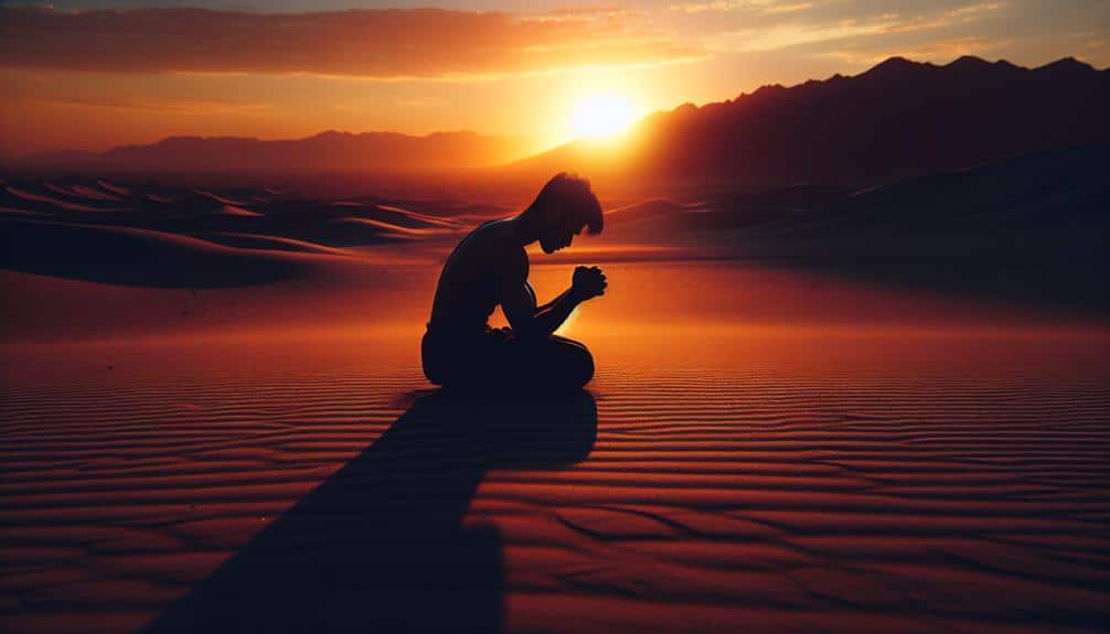 Man bow in prayer in the desert 