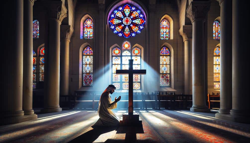 man in church bowing in prayer 