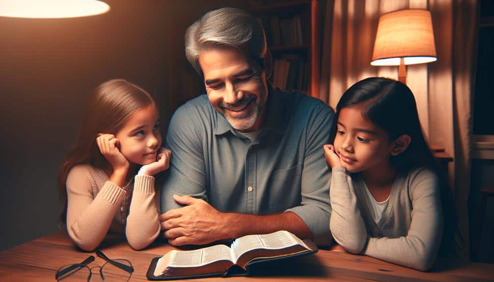 Father reading the Bible to his daughters 