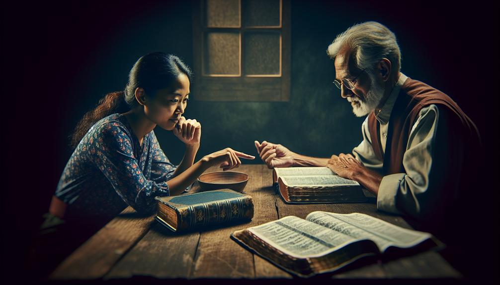 Man reading Bible alonside a woman 