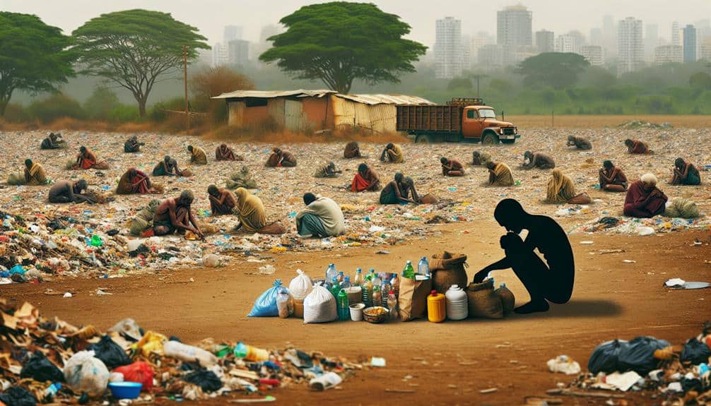 People in poverty eating scraps from the ground 